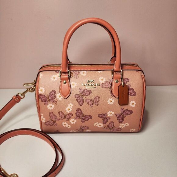 NWT COACH CH214 Lovely Butterfly Rowan Satchel Crossbody Canvas Leather - Picture 1 of 8